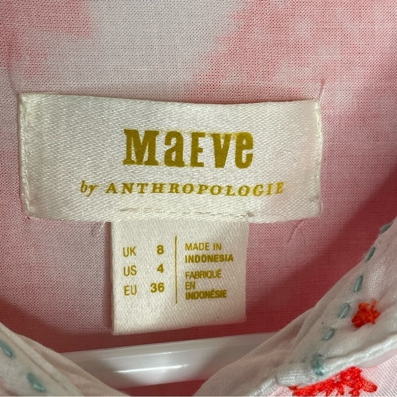 Maeve by Anthropologie Tree Embroidered Roll Tab Sleeve Blouse in Orange 4 - Picture 10 of 10